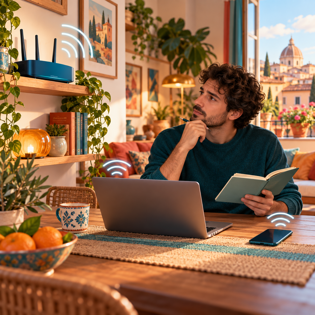 Router Wi-Fi domestico e persona che controlla la connessione